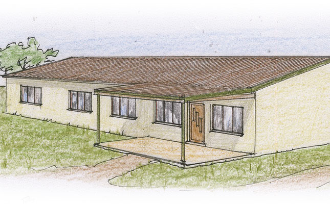 A home with a low-pitched roof design A home with a low-pitched roof design