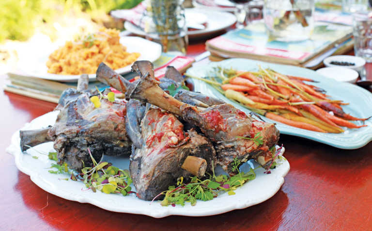 Slow-cooked lamb shanks with sweet potatoes