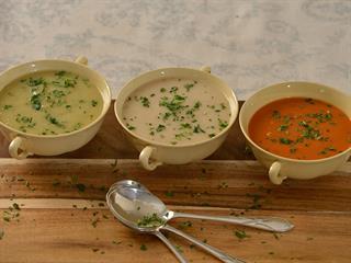 Three quick soups: green, white & red
