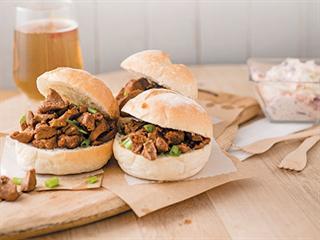 Hand-held food: red cooked pork in a roll