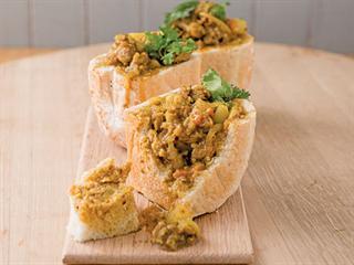 A Durban mutton curry bunny chow A Durban mutton curry bunny chow