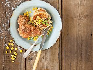 Deep-fried chicken with mealie fritters