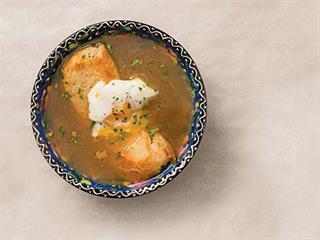 Super Zuppa chicken soup with poached eggs