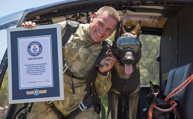 Arrow, the world’s first skydiving anti-poaching dog