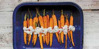 roasted carrots in a dhania-chilli-yoghurt