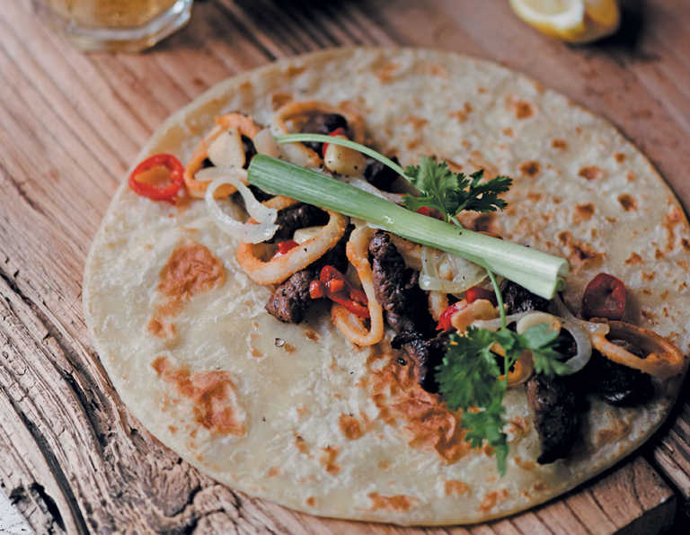 Beef and seafood roti wrap Beef and seafood roti wrap