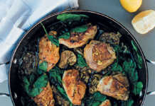 Chicken with brinjal and baby spinach