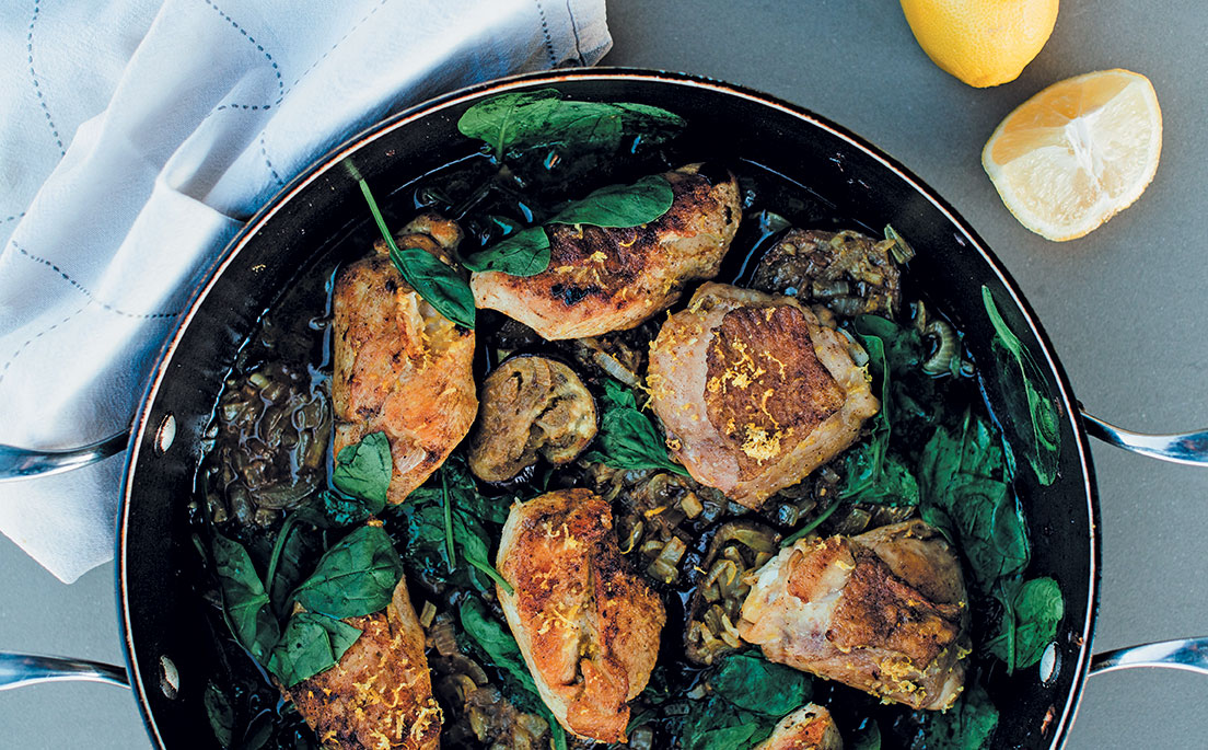 Chicken with brinjal and baby spinach