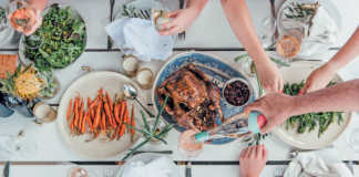 Buttered turkey and roast vegetables