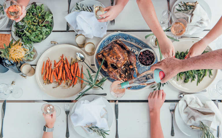 Buttered turkey and roast vegetables