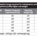 TABLE 2: Relative forage required for maintenance, and weaning  weight required to justify higher cow weight