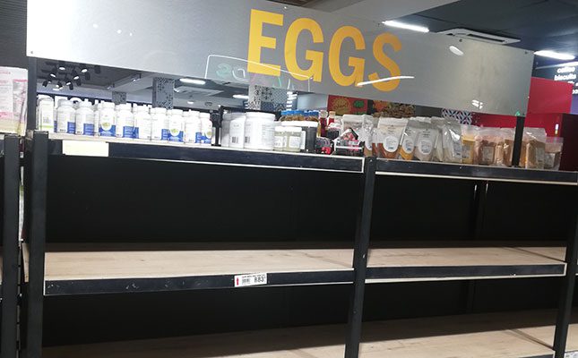 empty shelves with no eggs at retail stores