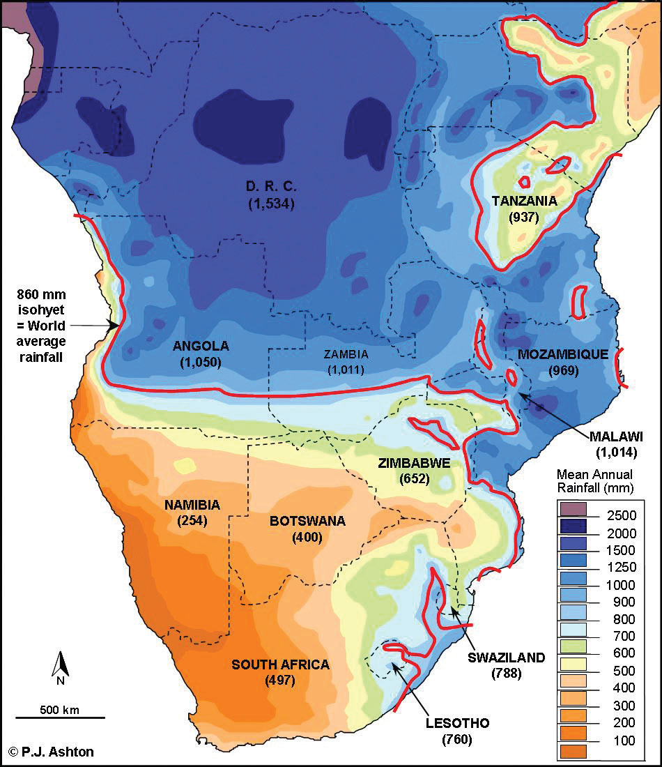 Dr Peter Ashton's map of the differing rainfall patterns