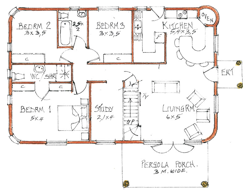Floor plan: 130m2 + porch