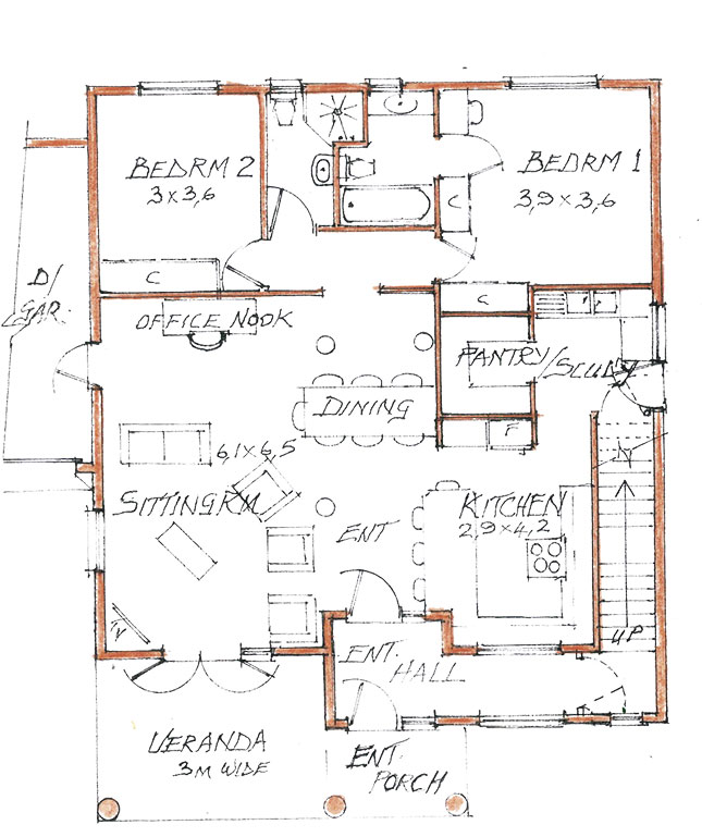 Double-storey home - ground floor sketch